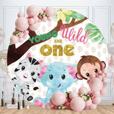 Aperturee - Elephant And Animals Round 1st Birthday Backdrop